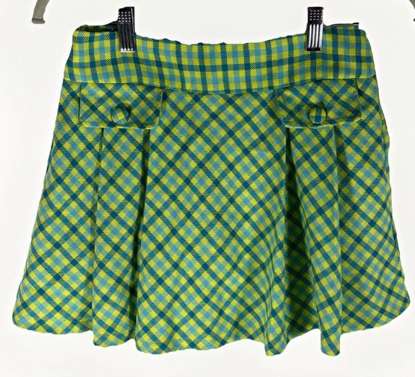 American Girl Checkered Mini Skirt Kid's Size: 10 Yellow/ Lime Green and Teal. - Image 1 of 4