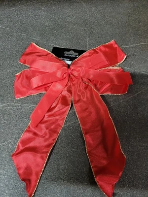 große handgefertigte Schleife OUTDOOR ca  24 cm breit bis 27 lang rot,  Goldrand - Bild 1 von 4