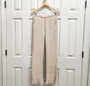 Women's Abercrombie & Fitch Elastic Waist Crinkle Cut Flowy Lined Pants Beige M - Picture 1 of 9