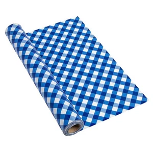 40" x 100 ft. Classic Blue Gingham Disposable Plastic Tablecloth Roll - Picture 1 of 2