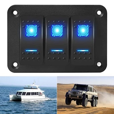 Reliable 12V Marine Switch Panel Waterproof Design with Blue LED Lighting - Image 1 of 4