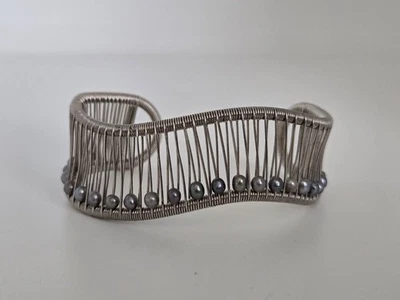 Brazalete Brazalete Cinético Tana Acton Artesano Plata de Ley con Perlas Onda Foto 1 de 4