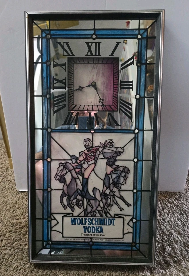 Framed Wolfschmidt Vodka Stained Glass Clock Mirror - Spirit of the Czar Vodka - Image 1 of 4