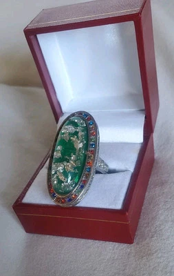 Anillo de cristal austriaco y ópalo simulado hecho a mano diseño intrincado talla 7, 2ctw Foto 1 de 4