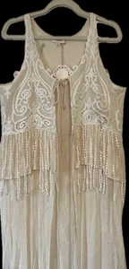 NEW w/tags Umgee Med Ivory Vest Ships FREE Ankle Length Boho Chic Embellished - Picture 1 of 11
