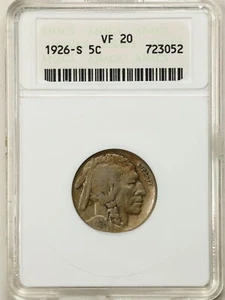 1926-S 5C Buffalo Nickel VF20 ANACS 723052 - Picture 1 of 2