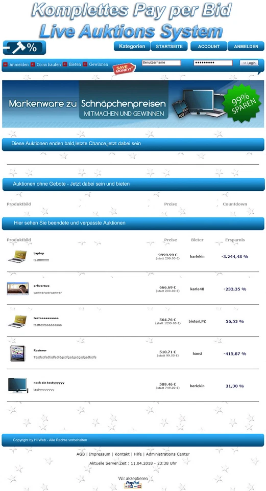 Komplettes Pay per Bid Live Auktions System - PHP-Script - Bild 1 von 1