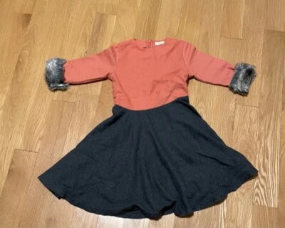 Niñas Arco Cristal Talla 6 Usado en Excelente Condición Naranja/Lana Carbón Vestido Puños de Piel  Foto 1 de 4