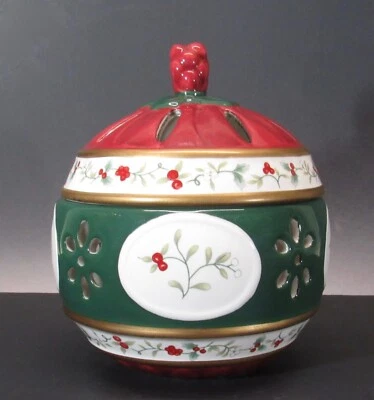 PFALTZGRAFF WINTERBERRY STONEWARE PIERCED ROUND VOTIVE/TEA LIGHT HOLDER WITH LID - Image 1 of 4