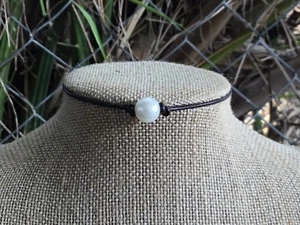 Pearl Choker, Single Freshwater Pearl and Leather Choker Necklace - Picture 1 of 180
