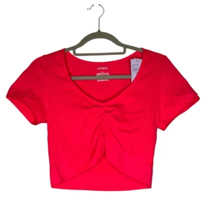 NEW Wild Fable Magenta Seamless Cinched Front Ribbed Short Sleeve Crop T-Shirt X - Picture 1 of 4