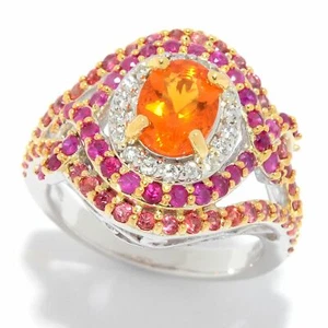 Meher's Jewelry VW 2.59ct Oval Cut Fire Opal & Multi Gemstone Triple Halo Ring - Picture 1 of 5
