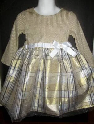Vestido de Navidad Bonnie Jean Niñas Talla 24 Meses Dorado Brillante Tafetán Nuevo con Etiquetas Foto 1 de 4