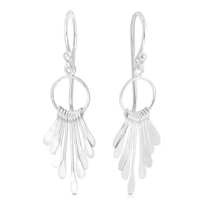 Pendientes colgantes de anzuelo de plata de ley con borla en forma de abanico de elegancia tribal - Imagen 1 de 4
