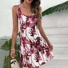 Womens Floral Summer Mini Dress Ladies Strappy Beach Holiday Tank Swing Sundress