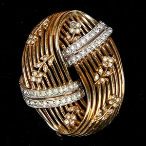 Vintage Jomaz Joseph Mazer Brooch Pin Oval Gold Tone w/ Rhinestones ~2 x 1.5” - Picture 1 of 6