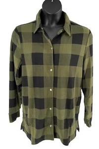 Belle by Kim Gravel Buffalo Check Brushed Knit Shirt Jacket Loden - Picture 1 of 2