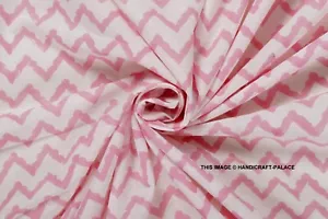Indian Hand Block Chevron Printed Handmade Cotton Fabric By Yard Voile Running - Picture 1 of 3