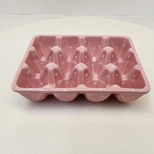 Ceramic Pink w/ White Polka Dot One Dozen Easter Egg Tray Holder - Picture 1 of 7
