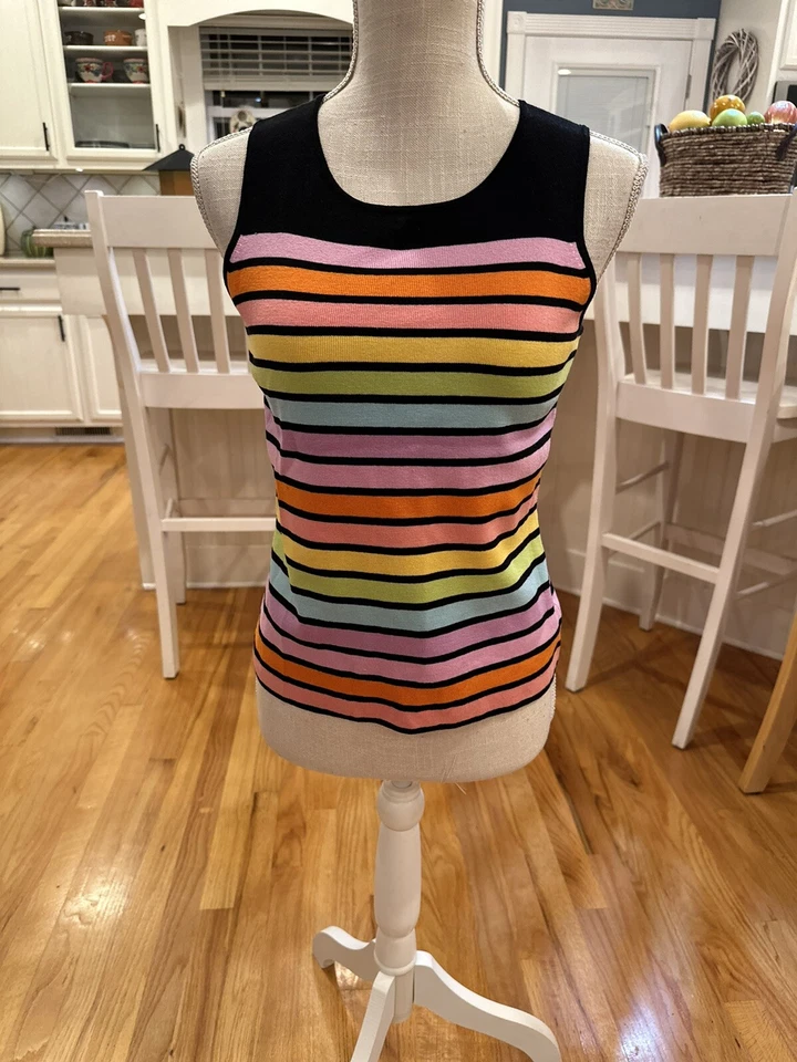 Camisa Evie Negra Colorida Rayas Sin Mangas Mezcla Seda  Foto 1 de 4