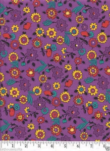 Bright Purple Floral Print - Quilt Fabric - Fat Quarter - Picture 1 of 1