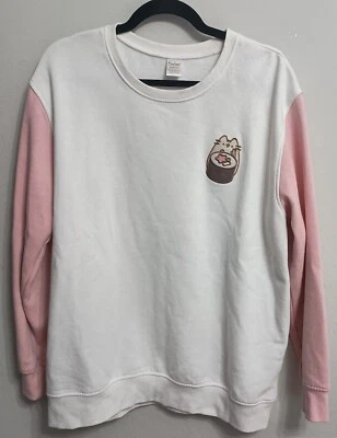 Pusheen White Pink Sweatshirt Size XL cat sushi  - Image 1 of 4