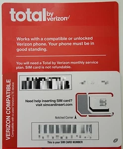 Total Wireless SIM card • Verizon Samsung Galaxy S20 Ultra 5G S20FE S20 Plus - Picture 1 of 1