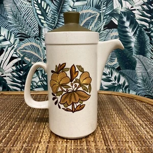 Large Tall Ceramic Vintage 1970s Coffee Tea Pot Jug Brown Floral Palissy - Picture 1 of 7