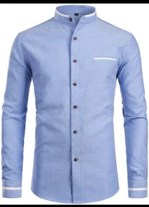 ZEROYAA Mens Hipster Mandarin Collar Slim Fit Long Sleeve Casual Button Down XL - Picture 1 of 4