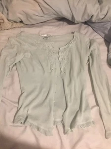 Adorable White Bluish Cardigan. Necessary Objects Large. Floral Stitch - Picture 1 of 6