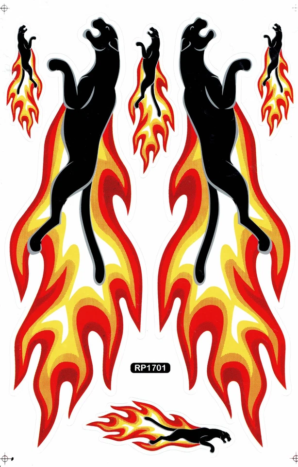 Panther Fire Sticker Sheet Motocross Car, Motorcycle, Skateboard & RC - A4 (310) - Image 1 of 1