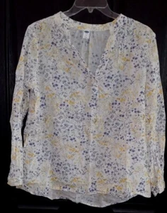 Damen Bluse Old Navy S weiß mit blau gelbem Blumenmuster guter Zustand - Bild 1 von 6