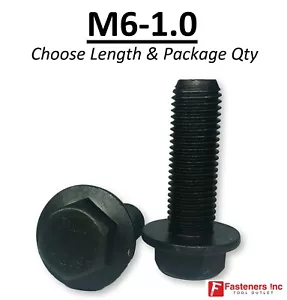 (Choose Length & Qty's) M6-1.0 Grade 10.9 Metric Flange Bolts Black Phos & Oil - Picture 1 of 150