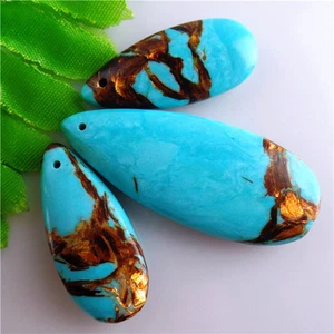3pcs Pretty Turquoise& Gold Copper Bornite stone Teardrop Pendant bead Set - Picture 1 of 1