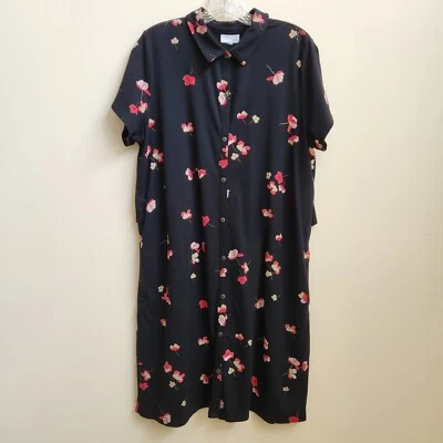 J. Jill Dress Womens No Tag Black Pima Cotton Floral Knit Maxi Button Up Collar - image 1 of 4