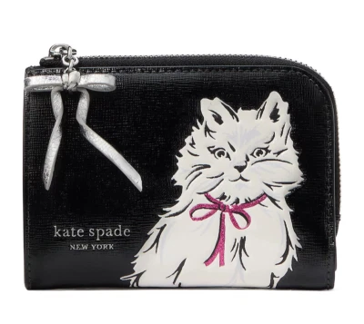 Kate Spade Whiskers Cat Bow small Compact Leather wallet ~NWT~ Black - Изображение 1 из 4