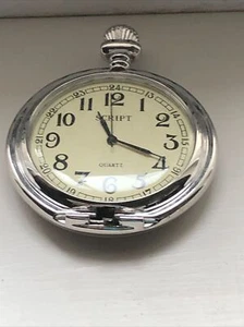 Grandpa Core Granny Core Script Brand Silver Tone Open Face Pocket Watch - Picture 1 of 8