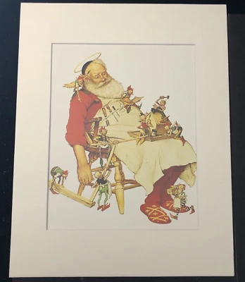 Norman Rockwell/Hallmark "Santa and His Helpers" 1983--11 x 14 Matted Art Print - Imagem 1 de 4
