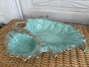 Plato Dividido Hoja Turquesa Grande Cerámica MCM California De Colección - Imagen 1 de 11