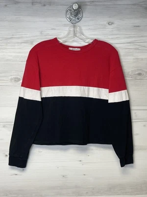 Camisa Gaze Mujer Pequeña Manga Larga Recortada Pullover Top Bloques de Color Foto 1 de 4