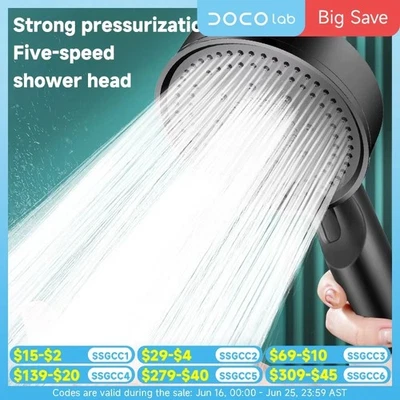 5 Modes Shower Head Multifunction Adjustable Water Nozzle Massage Bathroom Gift - Image 1 of 4