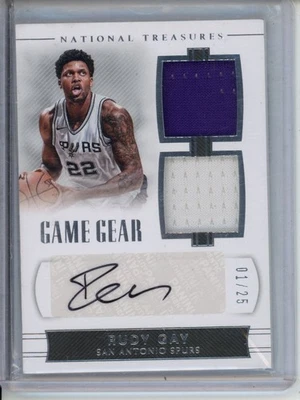 2017-18 Panini National Treasures Rudy Gay Game Gear autógrafos dobles #/25 Foto 1 de 2