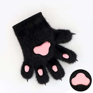 Damen süße Plüsch Katze Pfote Handschuhe Kunstfell pelzig Cosplay Kostüm Zubehör Party - Bild 1 von 17
