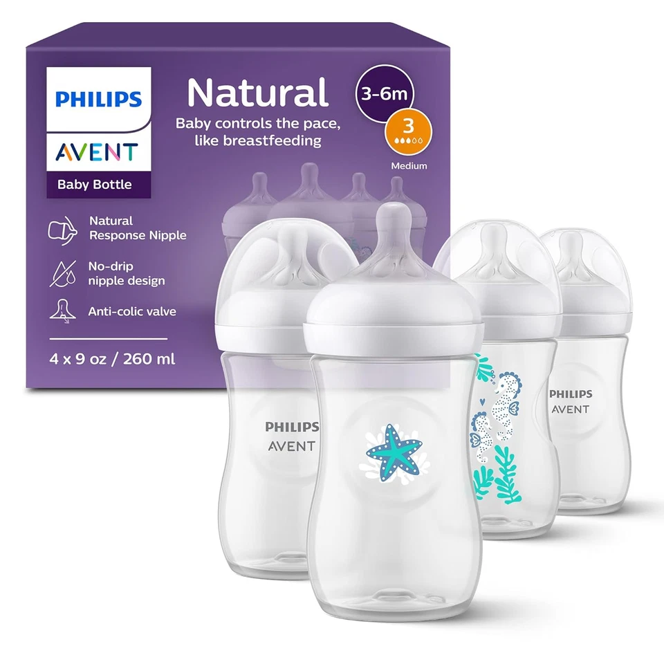 Philips Avent Natural Baby Bottles with Natural Response Nipples (Medium Flow F