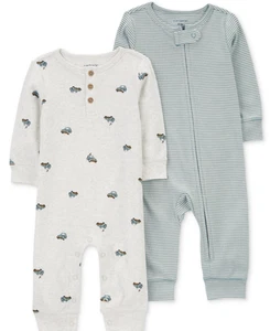 Carter's Baby Boys Car Cover Coverall, Pack of 2 - Blue/Gray, Premie - Picture 1 of 1