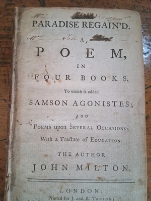 Antique Georgian Book 1756 John Milton  Paradise Regained & Samson Agonistes  - Image 1 of 4