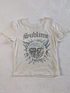 Women's American Eagle T Shirt Official Sublime Flaming Sun Face Small Cream - Picture 1 of 5