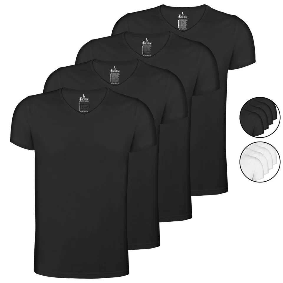 Herren T-Shirts 4er Set Unterhemd Kurzarm Stretch V-Ausschnitt Basic  - Bild 1 von 1