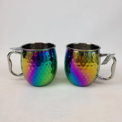 Tazas de mula Moscú de acero inoxidable arco iris de 20 oz 2 tazas con acabado martillado EE. UU. Foto 1 de 4