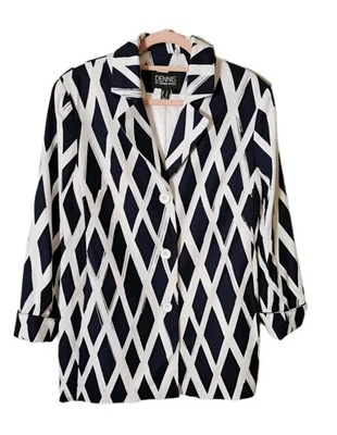 Chaqueta Blazer DENNIS BASSO BY DENNIS BASSO EE. UU. 12 Negro Blanco Estampado Diamante Foto 1 de 4